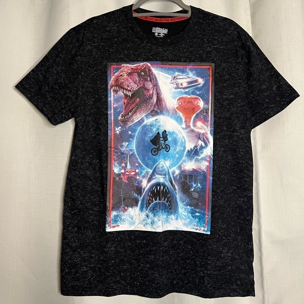 Universal Studios Black Acid Wash Graphic T-Shirt with Holographic Icons Medium - Picture 6 of 6